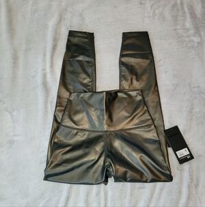 90 Degree By Reflex Womens Small Leatherlite Leggings Gunmetal Gray Hi Rise